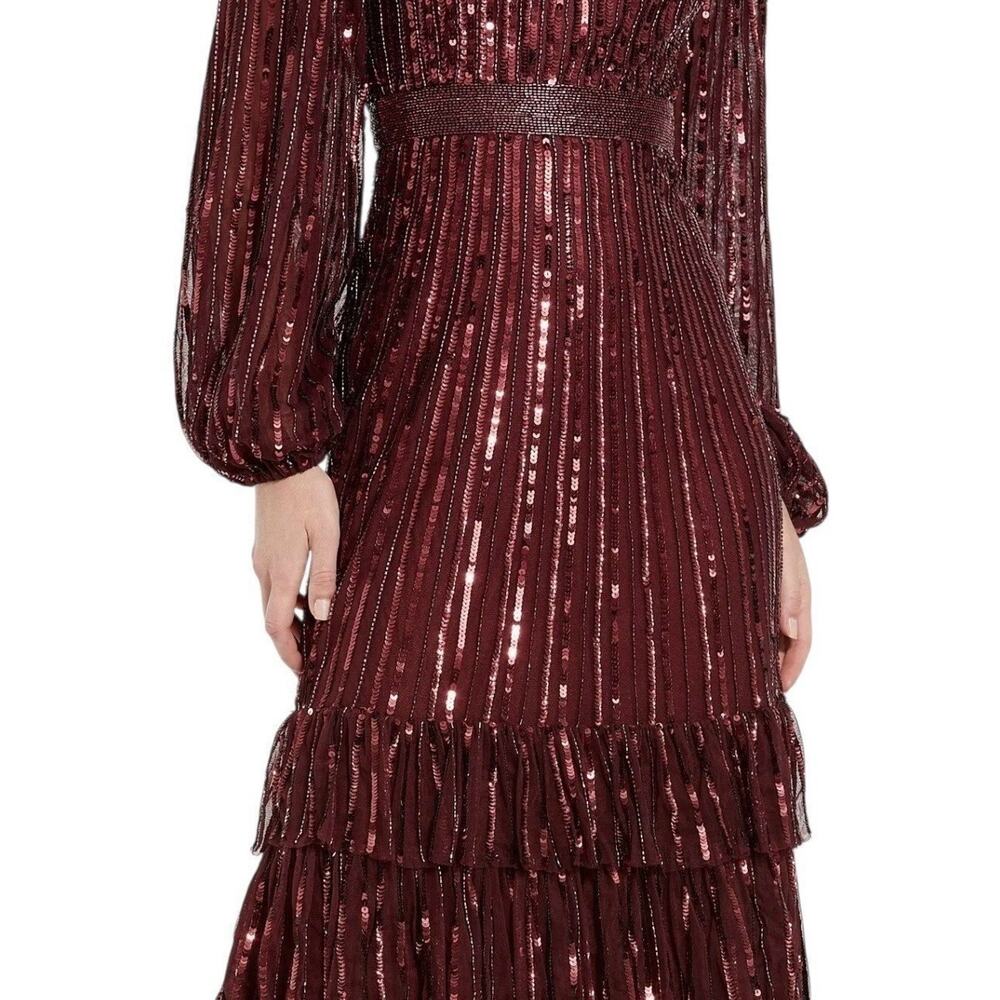Mac Duggal 23003 Red Ruffle Sequin Midi Dress Size 16 $698 - Picture 2 of 7